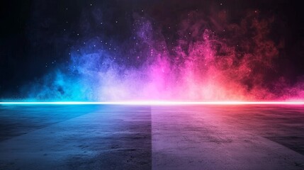 Wall Mural - An abstract holiday background with blurred rays and sparkles, illuminated by a fantastic red and purple light effect, depicted as digital fractal art with a 3D rendering technique