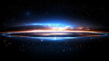 Wall Mural - Lens flare lighting above a dark backdrop, ideal for incorporating overlay or screen filters into images