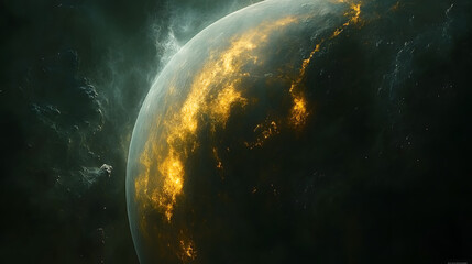Wall Mural - Celestial Embrace: A mesmerizing view of a celestial body in the vastness of space, shrouded in cosmic veils and shimmering with the vibrant glow of energetic outbursts