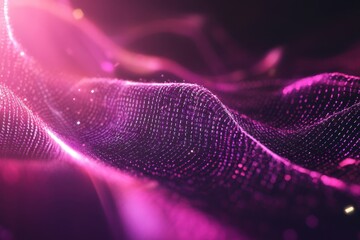 Wall Mural - luminous purple waves ripple gently through a digital universe of glowing lights and patterns in a m