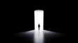 © Finder - Man Silhouette Standing Before Bright Doorway in Dark Environment Symbolizing Hope and New Beginnings