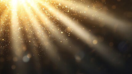 Wall Mural - A digital abstract background in dark brown showcases sparkling golden yellow light particles and regions of deep depth, where particles coalesce into lines, surfaces, and grids