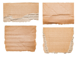 Wall Mural - collection set of isolated cut out torn pieces of brown corrugated cardboard with texture and copy s