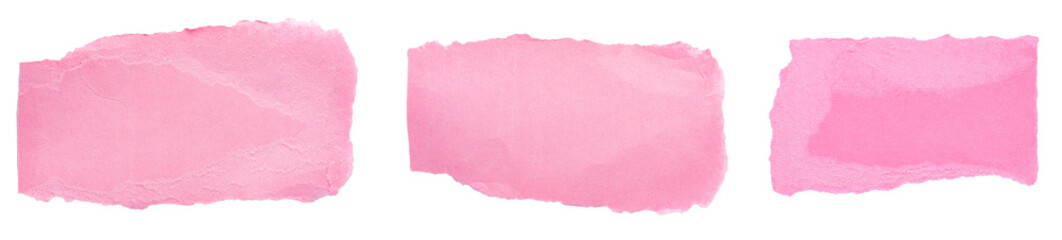 Wall Mural - collection set of isolated cut out torn pieces of blank pink paper notes with rough texture and copy