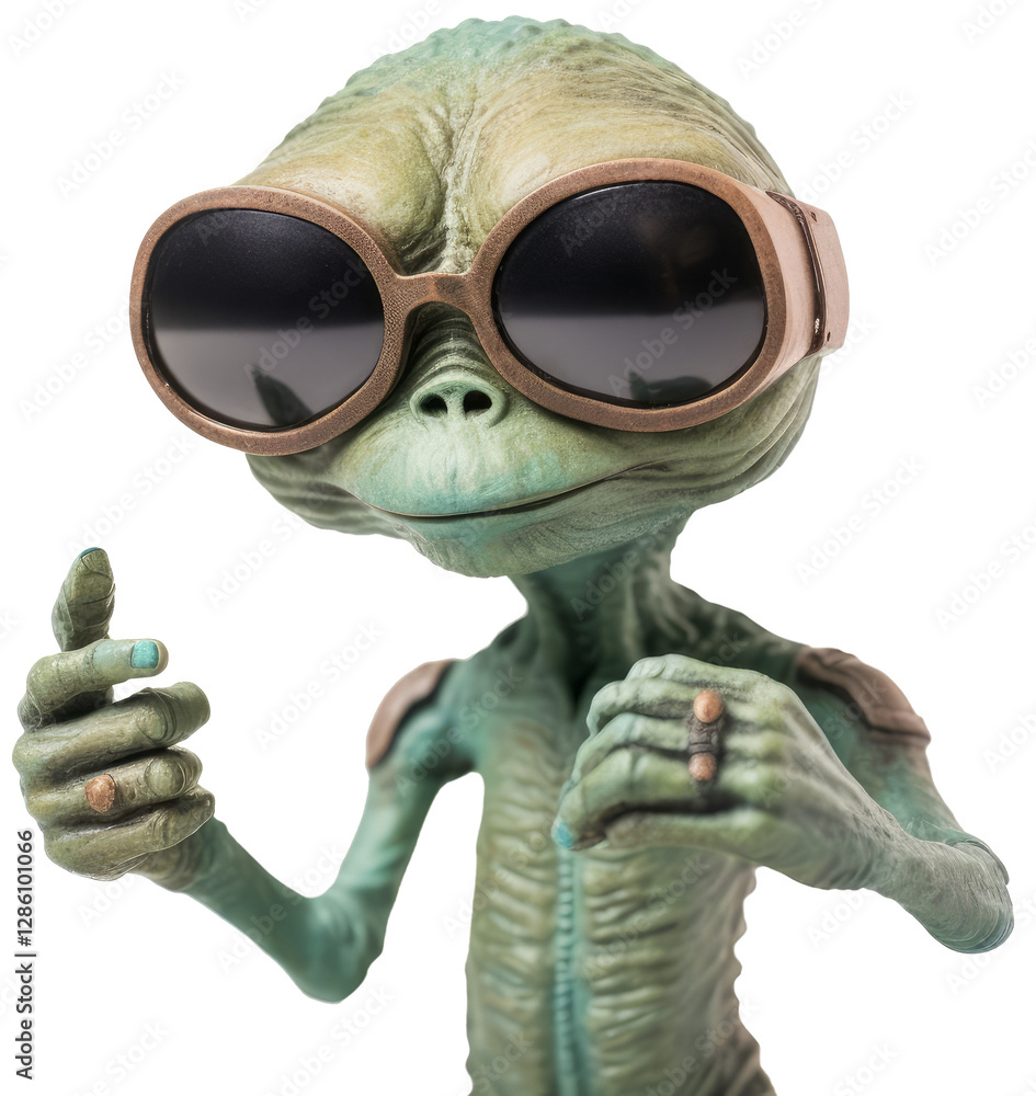 Funny Realistic Alien with Sunglasses Showing Finger up Gesture on ...