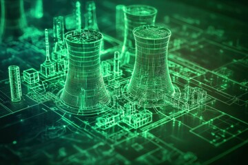 Wall Mural - futuristic green energy concept with digital nuclear power plant infrastructure design, showcasing i