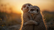 © Roman - Two meerkats stand close together, sharing a warm embrace during sunset. The golden light highlights their fur, creating a peaceful and heartwarming moment in nature