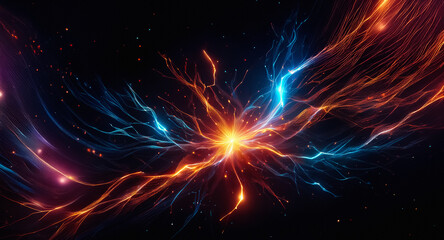 Aufkleber - Vibrant energy streaks radiate from a central bright point, creating a dynamic and abstract cosmic display against a dark backdrop.