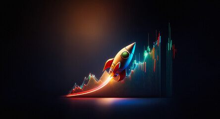Aufkleber - Rocket ascends with stock graph, showing financial growth. Indicating market success and investment opportunity.
