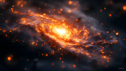 Wall Mural - Galactic Inferno: An awe-inspiring image of a spiral galaxy, ablaze with celestial fire, showcasing a dramatic dance of light and cosmic dust. 