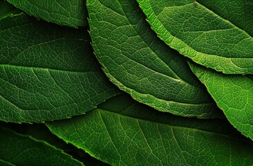 Canvas Print - Lush green leaves overlapping in a detailed texture, showcasing vibrant color, natural beauty, and the essence of healthy foliage, perfect for nature themed projects