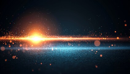 Wall Mural - An abstract glowing light sun burst with digital lens flare, decorated with ray sparkles and gold glitter