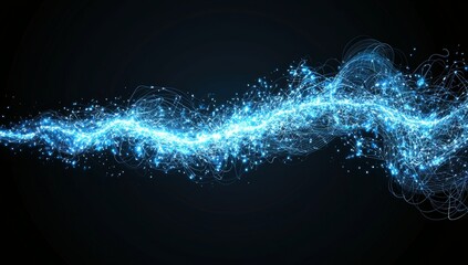 Wall Mural - Light streaks glow. Bright sparks illuminate a dark scene. Luminous, abstract lines decorate the background. Wallpaper with a light effect
