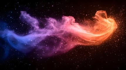 Wall Mural - Cosmic Dance: An ethereal dance of vibrant colored dust swirls gracefully against a deep, star-studded backdrop, evoking the mysteries of the cosmos.