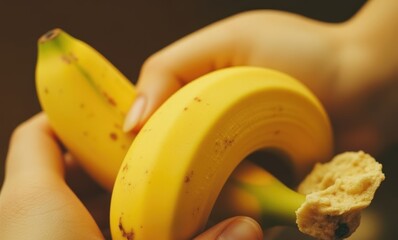 Wall Mural - Hands holding peeled bananas