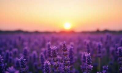 Canvas Print - Sunset over blooming lavender field