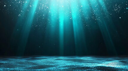 Wall Mural - A 3D rendering of an abstract background showcasing dark light blue particles and falling, flickering light beam rays