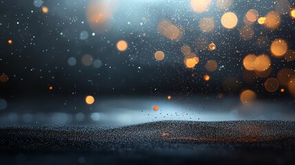 Wall Mural - on a dark background, a festive abstract christmas texture is enhanced with golden bokeh particles a