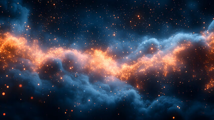 Wall Mural - Celestial Tapestry: A mesmerizing display of cosmic beauty, featuring vibrant nebulae awash in hues of fiery orange and deep indigo, dotted with sparkling stars.
