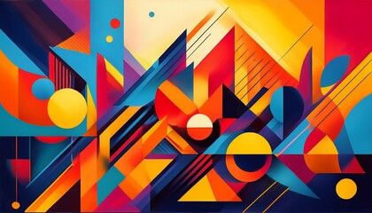Canvas Print - geometric abstract shapes in bright bold colors with dynamic composition and high contrast modern and artistic