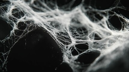 Intricate White Spiderweb Against Dark Background