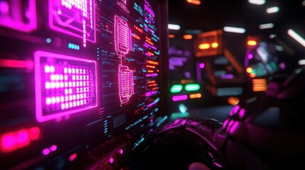 Wall Mural - futuristic computer interface, night
