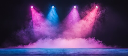 Wall Mural - Bright arena lights compete with the smoke haze, casting dramatic shadows in the dark night
