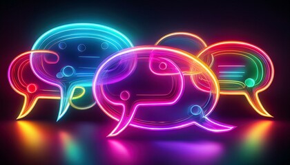 Wall Mural - neon chat bubbles a vibrant colorful and abstract backdrop of glowing neon speech bubbles on a dark 
