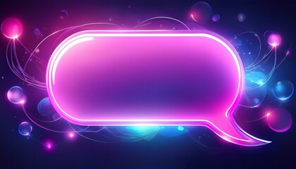 Wall Mural - purple speech bubble in neon glow a vibrant pink speech bubble glows with a neon effect against a da