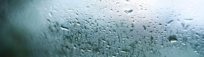 Aufkleber - Closeup view of rain droplets on a window glass creating a blurred abstract and atmospheric background  The rainy wet and cool environment evokes a sense of tranquility serenity and contemplation
