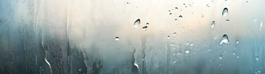 Fototapete - Closeup view of water droplets and reflections on a transparent glass window during a rainy gloomy weather  The image showcases the natural patterns and textures created by the rain