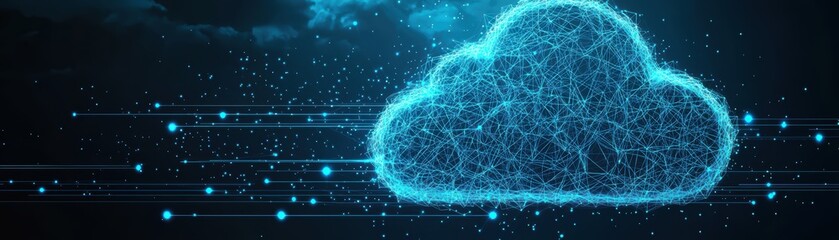 Wall Mural - abstract blue cloud computing network with lines and dots, digital technology background