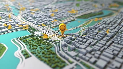 Poster - Detailed digital map with navigation markers and indicators highlighting the complex network of urban infrastructure transportation routes landmarks