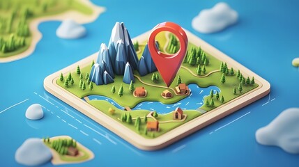 Aufkleber - Detailed digital map interface with pinpointed mountain landscape rivers and forest terrain for planning adventure travel and outdoor destinations