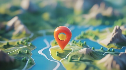Aufkleber - Detailed digital map with navigation pointer pinned on a rugged mountain landscape  Concept of journey through scenic natural terrain