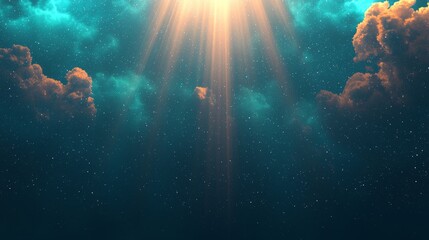 Wall Mural - 4. A 3D rendering featuring an abstract background with light blue particles and a bokeh effect that flickers