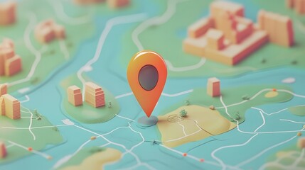 Aufkleber - Detailed topographic map with a pinpointed destination marker indicating a location for adventure sightseeing  The map showcases the terrain landscape and geographical features of the region