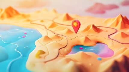 Aufkleber - Detailed topographical map showcasing the rugged and arid mountainous terrain with a winding river valley cutting through the landscape  The map displays the complex geography elevations