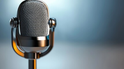 Wall Mural - close-up of a vintage microphone with a blurred background, suggesting a performance atmosphere