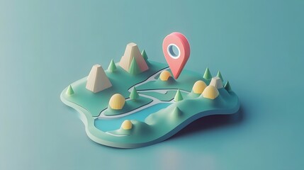 Aufkleber - Digital map location marker icon on a minimalist geometric mountain and landscape background representing and discovery concepts