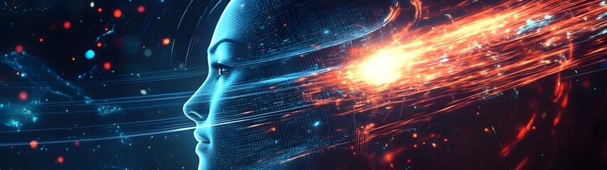 Leinwandbilder - Futuristic Digital Intelligence Vision and Energy Explosion in Cosmic Galaxy Universe  A concept image showcasing the power potential and transformative nature of advanced technology data