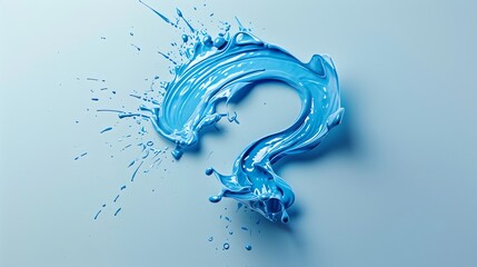 Poster - A blue liquid splash in the shape of a question mark against a blue background.