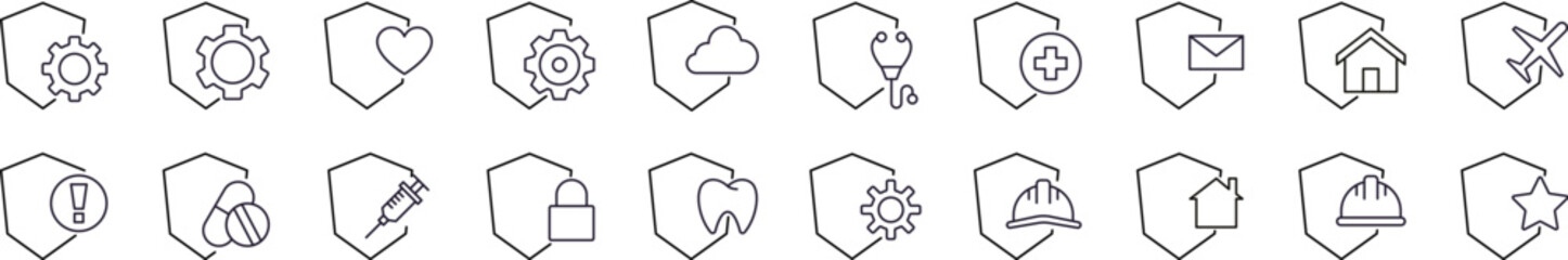 Wall Mural - insurance, defence, protection outline icon collection. editable stroke. perfect for graphics, desig