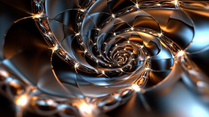 Wall Mural - Intricate spiral design showcasing metallic textures and glowing elements in a mesmerizing pattern