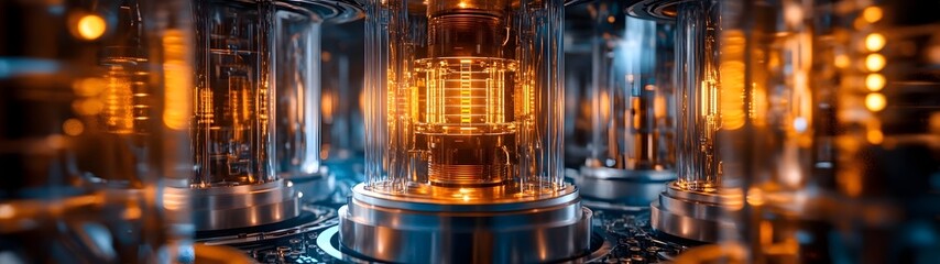 Leinwandbilder - Futuristic glowing metallic tubes and circuits in an industrial style interior design  Abstract pattern of high tech electronics and engineering components with a cyberpunk modern