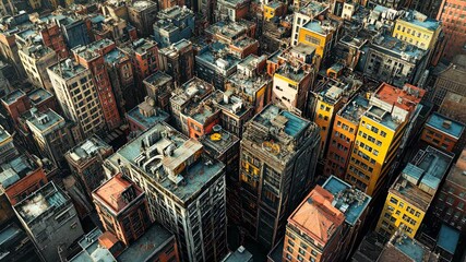 Aerial View of Urban Cityscape with Colorful Rooftops and Dense Buildings Capturing the Essence of Modern Architecture and Vibrant City Life