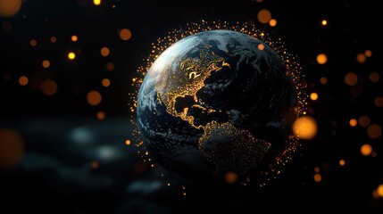Wall Mural - stunning view of earth illuminated by golden particles, showcasing a cosmic atmosphere