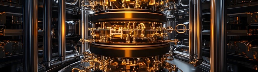 Poster - Futuristic industrial interior with intricate machinery advanced technology and a complex metallic engineering infrastructure