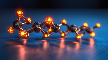 Poster - intricate molecular structure illuminated with glowing orbs on a smooth surface, showcasing scientif