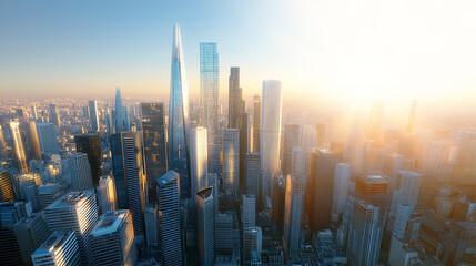 Wall Mural - Beautiful sunset in London, modern skyscrapers of financial area 